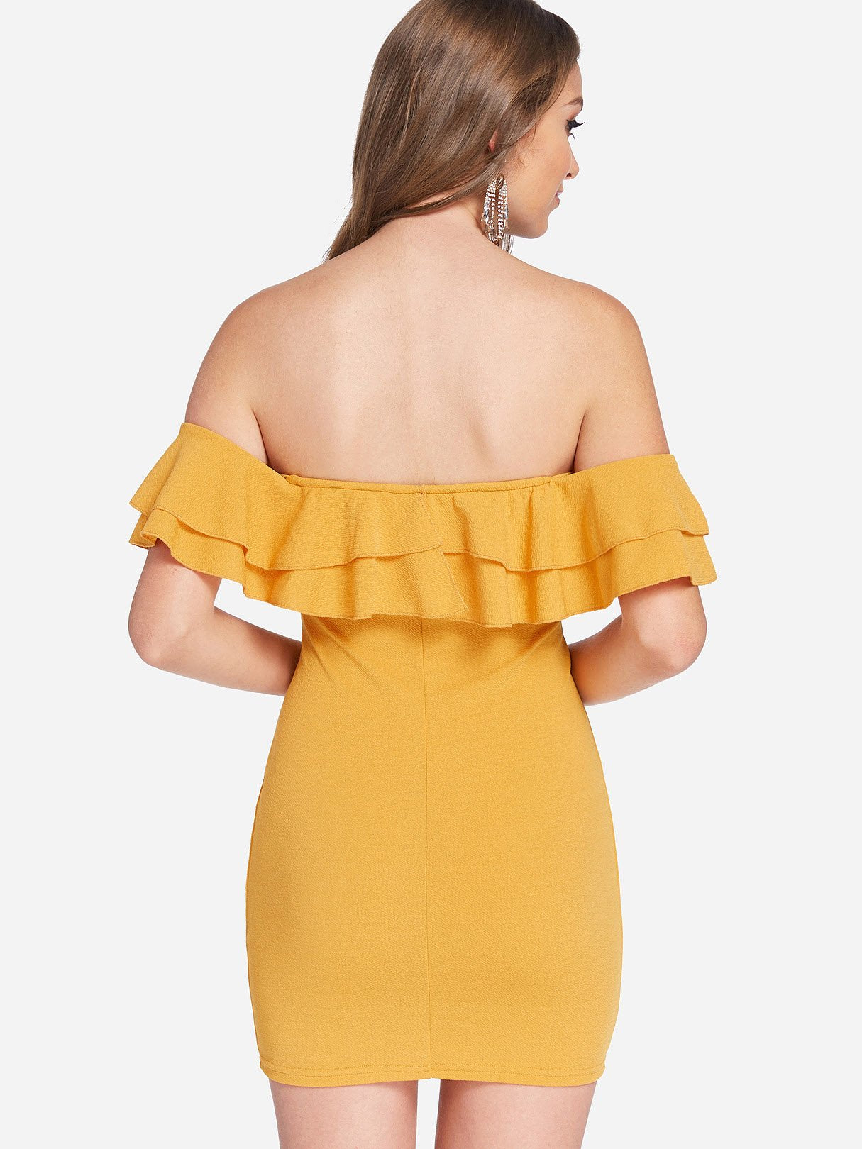 NEW FEELING Womens Yellow Off The Shoulder Dresses