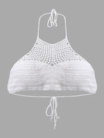 Wholesale White Halter Sleeveless Backless Lace-Up Bikinis