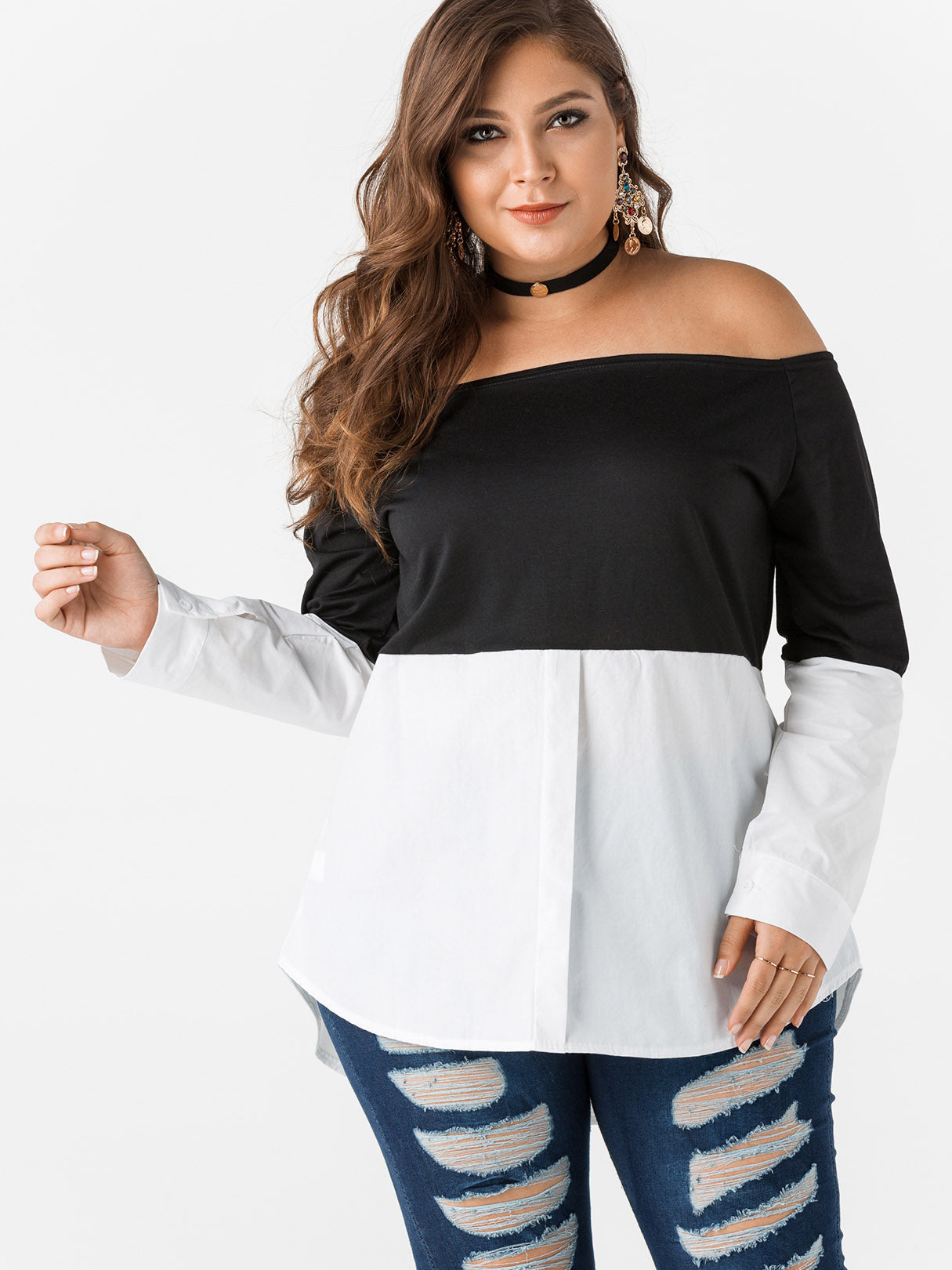 OEM Ladies Color Block Plus Size Tops