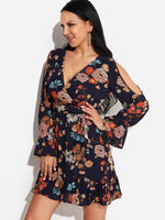 OEM Ladies Navy Floral Dresses