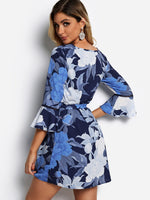 NEW FEELING Womens Blue Floral Dresses