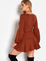 OEM Ladies Orange V-Neck Dresses