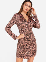 OEM Ladies Leopard V-Neck Dresses