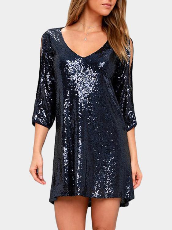 OEM Ladies Navy V-Neck Dresses