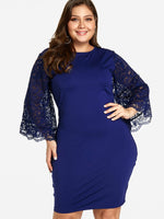 Wholesale Round Neck Plain Lace Long Sleeve Oversized Dress