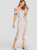 OEM Ladies Apricot Off The Shoulder Dresses