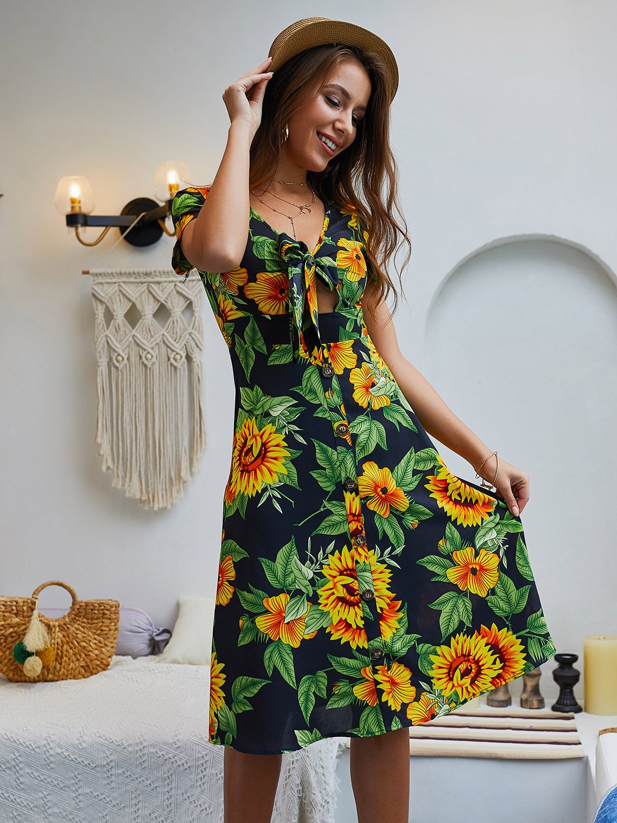 Custom Ladies V-Neck Chiffon Dress