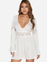 OEM Ladies White V-Neck Dresses