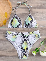 Wholesale Halter Deep V Neck Sleeveless Animal Backless Bikinis