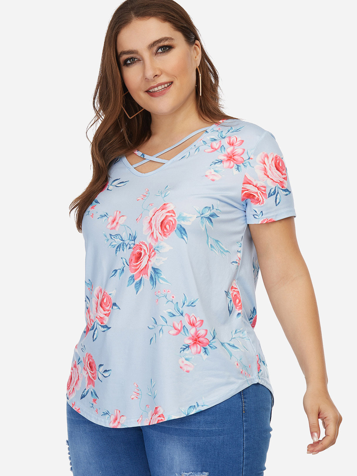 OEM Ladies Sky Blue Plus Size Tops