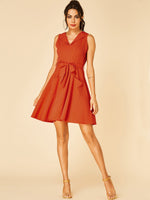 NEW FEELING Womens Orange V-Neck Dresses
