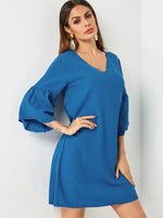 OEM Ladies Blue V-Neck Dresses