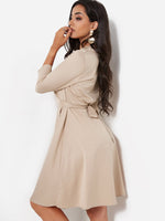 OEM Ladies Beige V-Neck Dresses