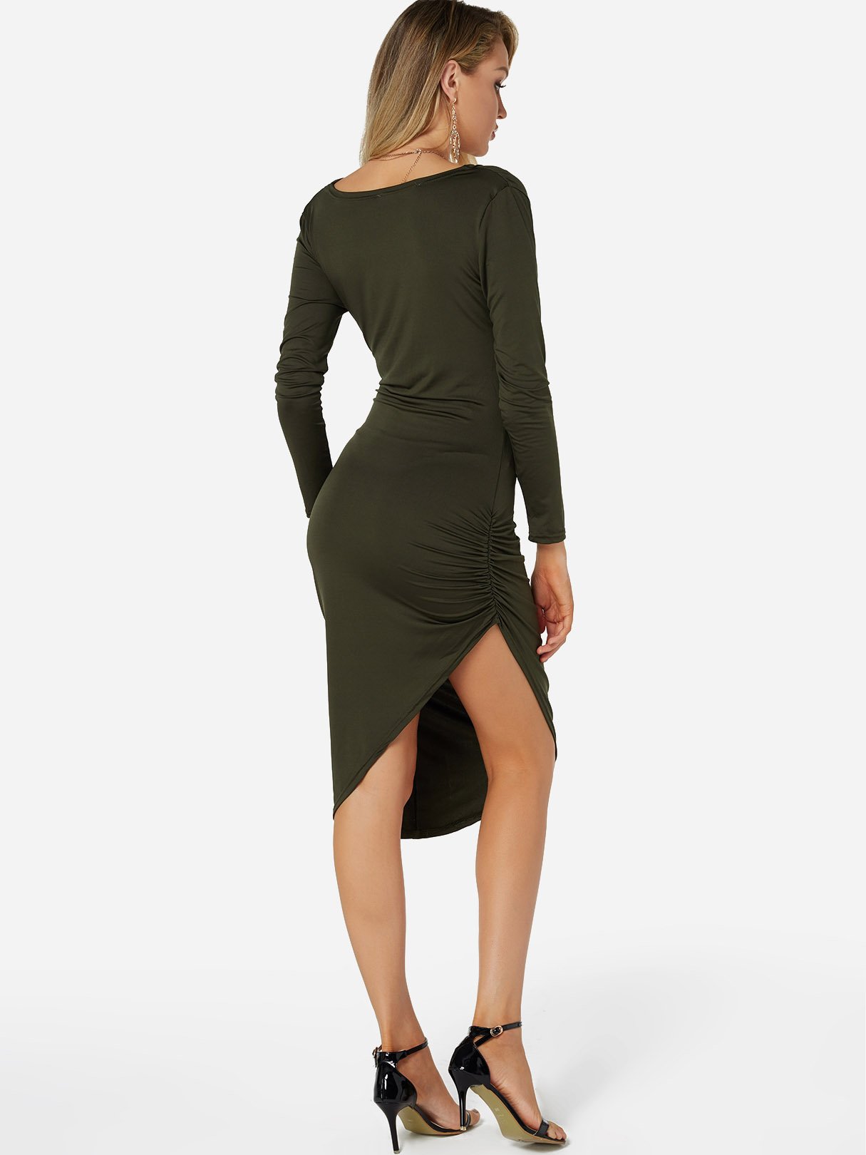 NEW FEELING Womens Army Green V-Neck Dresses