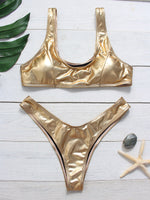 Wholesale Scoop Neck Plain High Waist 2 Piece Bikini Sets