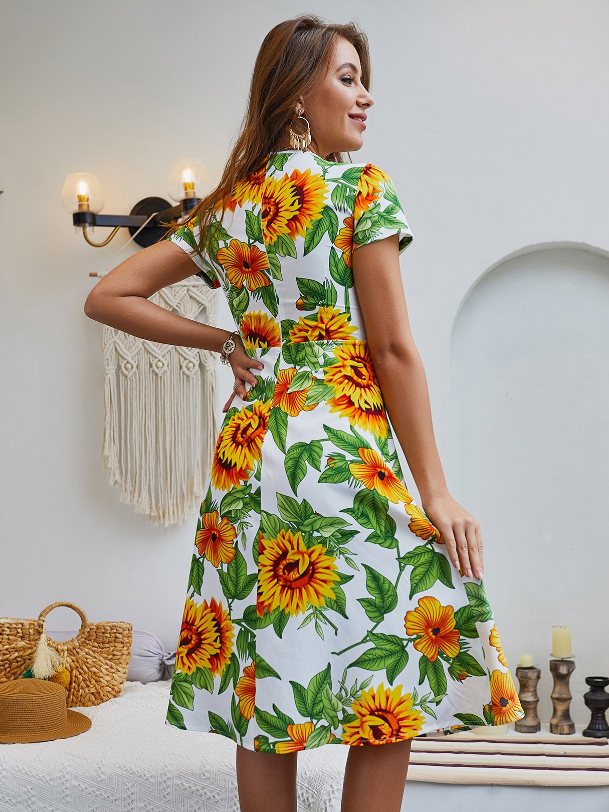 ODM Ladies Short Sleeve Chiffon Dress