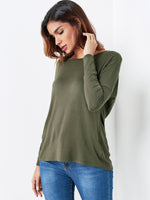 NEW FEELING Womens Army Green T-Shirts