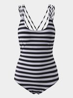 Wholesale Black V-Neck Sleeveless Stripe One-Pieces Swimwears