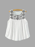 Wholesale Round Neck Printed Sleeveless White Top