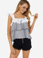 Wholesale Square Neck Stripe Sleeveless Black & White Camis