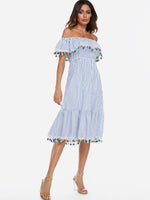 OEM Ladies Blue Off The Shoulder Dresses