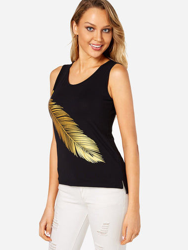 Wholesale Round Neck Sleeveless Irregular Hem Black Tank Top