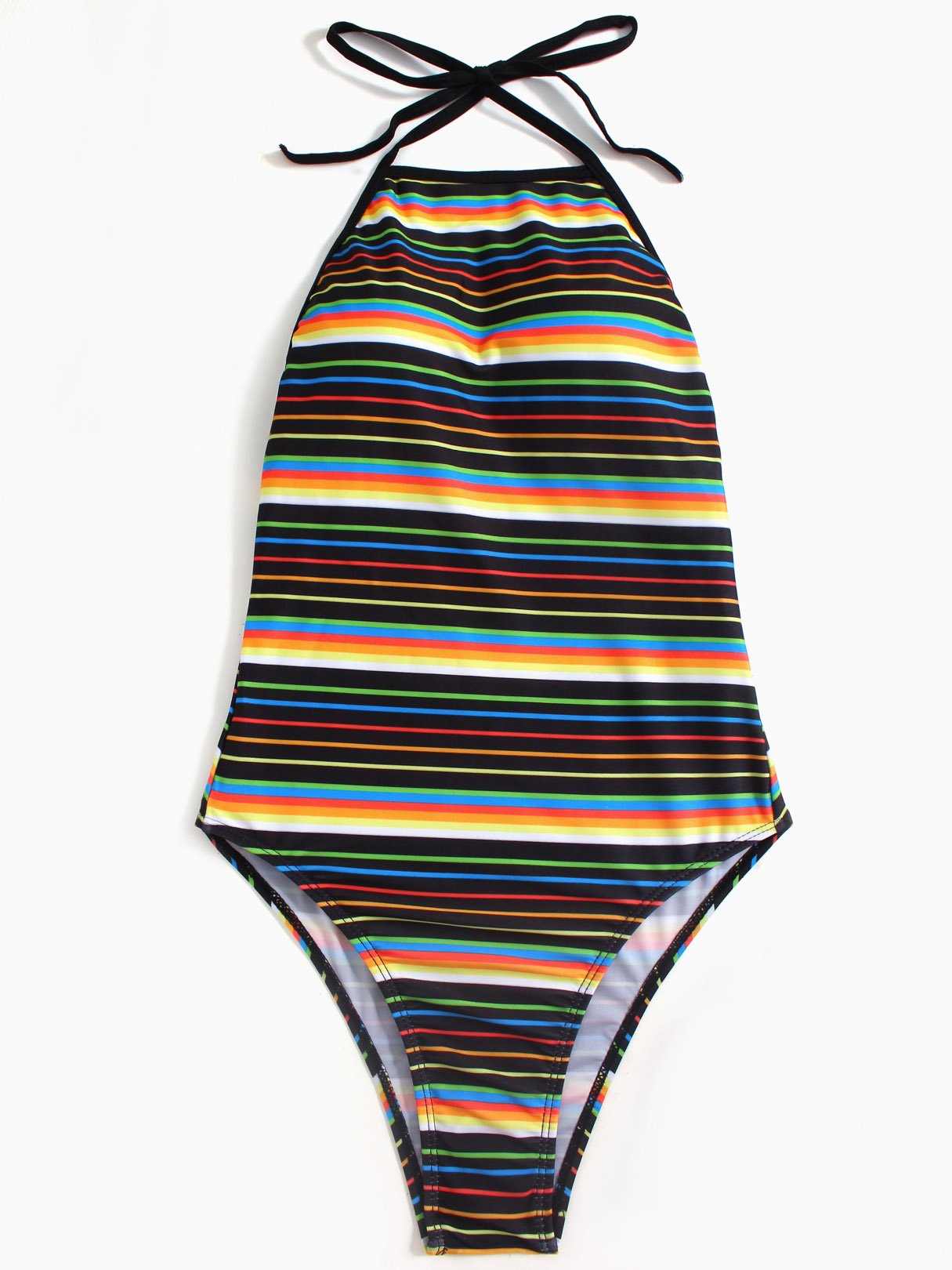Wholesale Crew Neck Sleeveless Stripe Backless One-Pieces