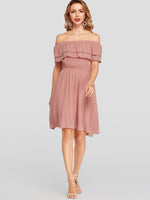 NEW FEELING Womens Pink Off The Shoulder Dresses