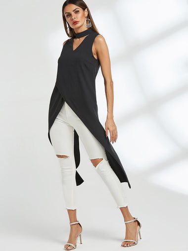 Wholesale Cut Out Sleeveless Slit Hem Tank Top