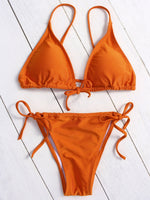 Wholesale V-Neck Sleeveless Plain Backless Tie-Up Bikinis