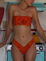 Wholesale Orange Off The Shoulder Floral Print Bikini Suit