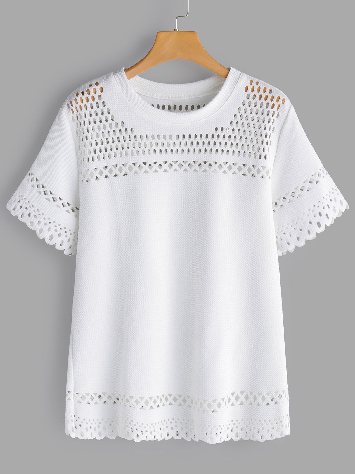 Wholesale Round Neck Plain Hollow Short Sleeve Plus Size Tops