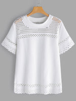 Wholesale Round Neck Plain Hollow Short Sleeve Plus Size Tops