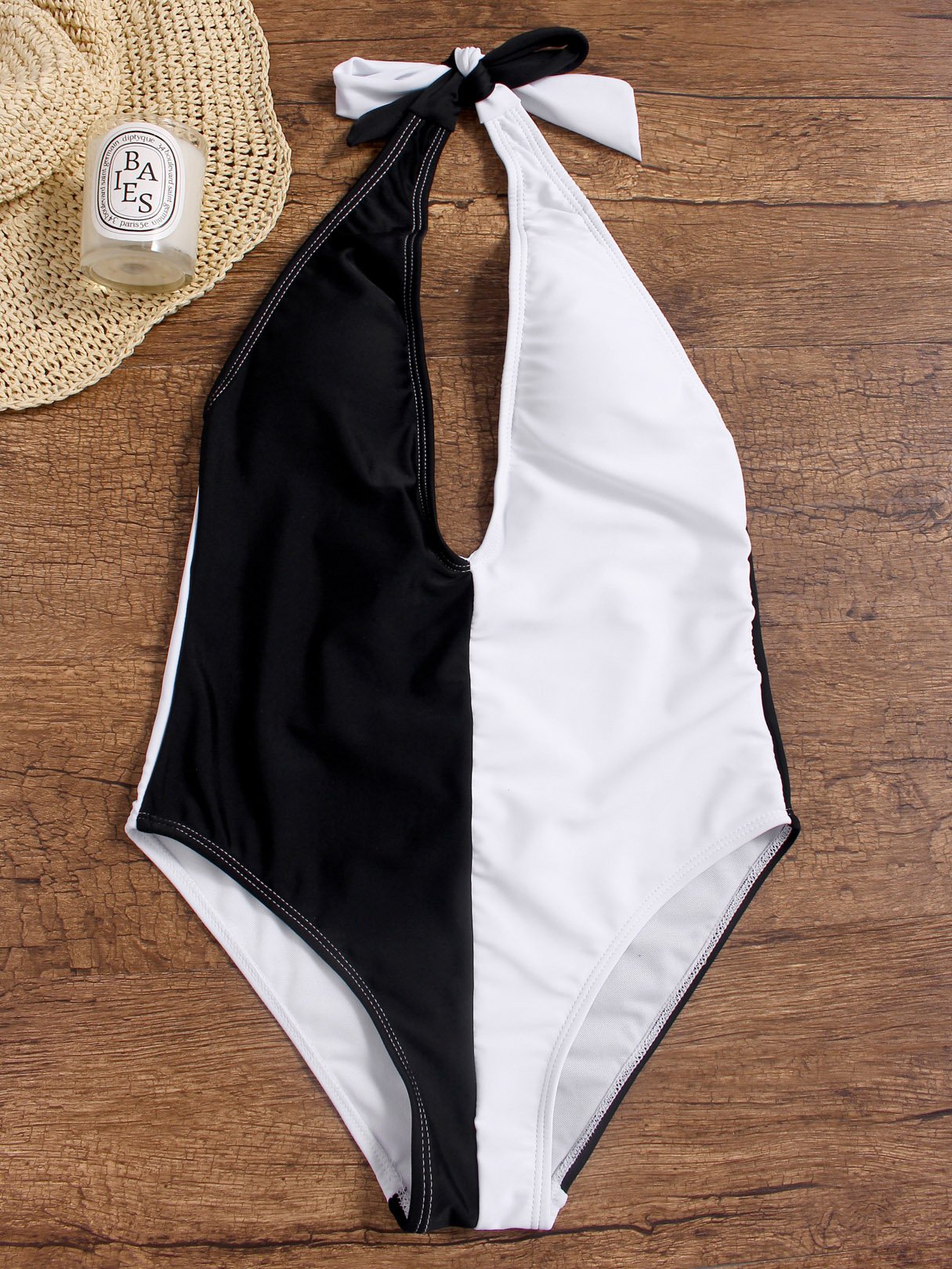 Wholesale Deep V Neck Sleeveless Black One-Pieces
