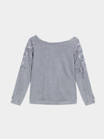 Wholesale Round Neck Lace Long Sleeve Grey Fashion T-Shirts