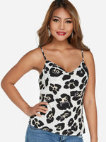 Wholesale V-Neck Leopard Sleeveless White Camis