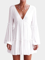 OEM Ladies White V-Neck Dresses