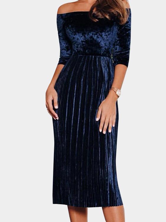 NEW FEELING Womens Blue Off The Shoulder Dresses