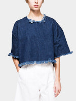 Wholesale Round Neck 3/4 Sleeve Blue Top