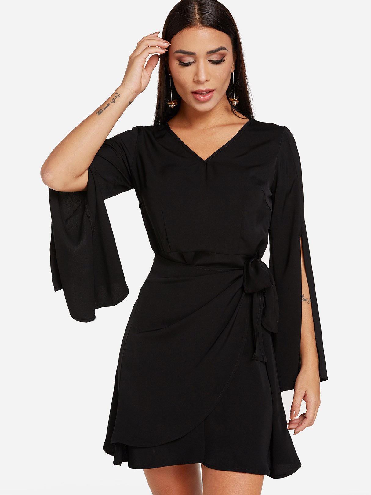 OEM Ladies Black V-Neck Dresses