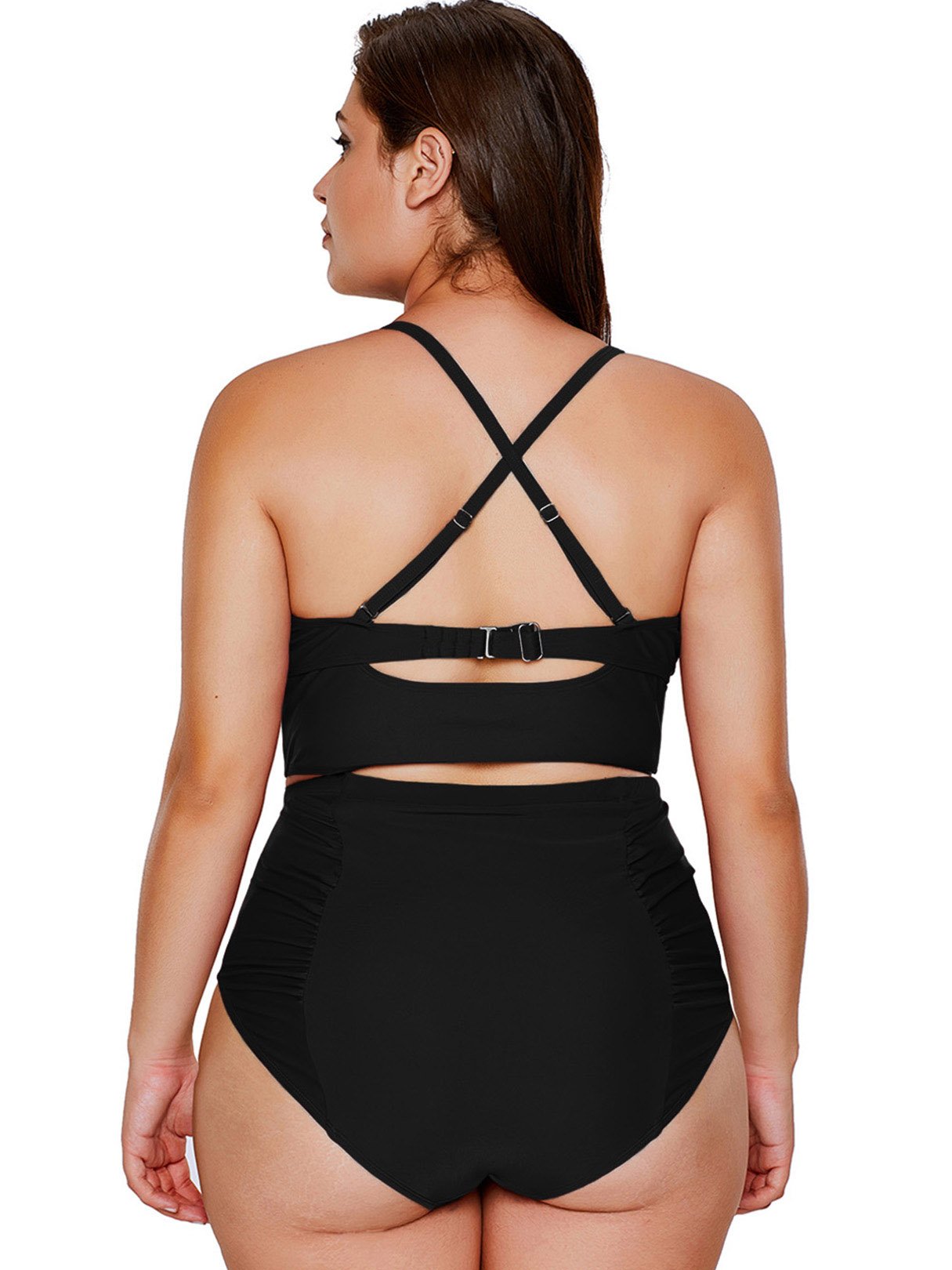NEW FEELING Womens Black Plus Size Swimwear