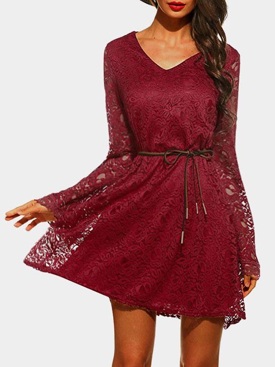 NEW FEELING Womens Burgundy V-Neck Dresses