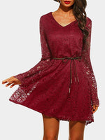 NEW FEELING Womens Burgundy V-Neck Dresses