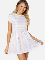 Wholesale Round Neck Short Sleeve Stripe Mini Dresses