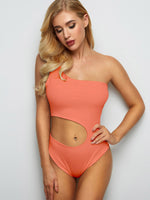 Wholesale Asymmetrical Sleeveless Plain Cut Out One-Piece Swimsuit