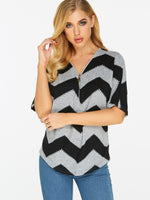Wholesale V-Neck Stripe Short Sleeve Top