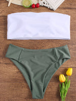 Wholesale White Off The Shoulder Sleeveless Plain Two Piece Bikinis