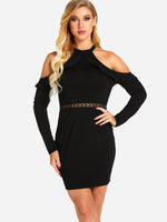Wholesale Black Cold Shoulder Long Sleeve Hollow Bodycon Sexy Dress
