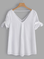 Wholesale V-Neck Backless Short Sleeve White T-Shirts