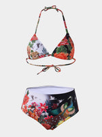 Wholesale V-Neck Sleeveless Printed Backless Two Piece Bikini
